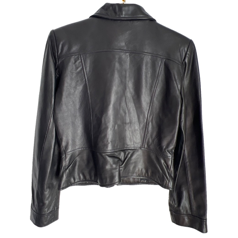 VTG Bebe Y2K Black Leather Moto Jacket Women's Medium Fitted Lined - Picture 5 of 7